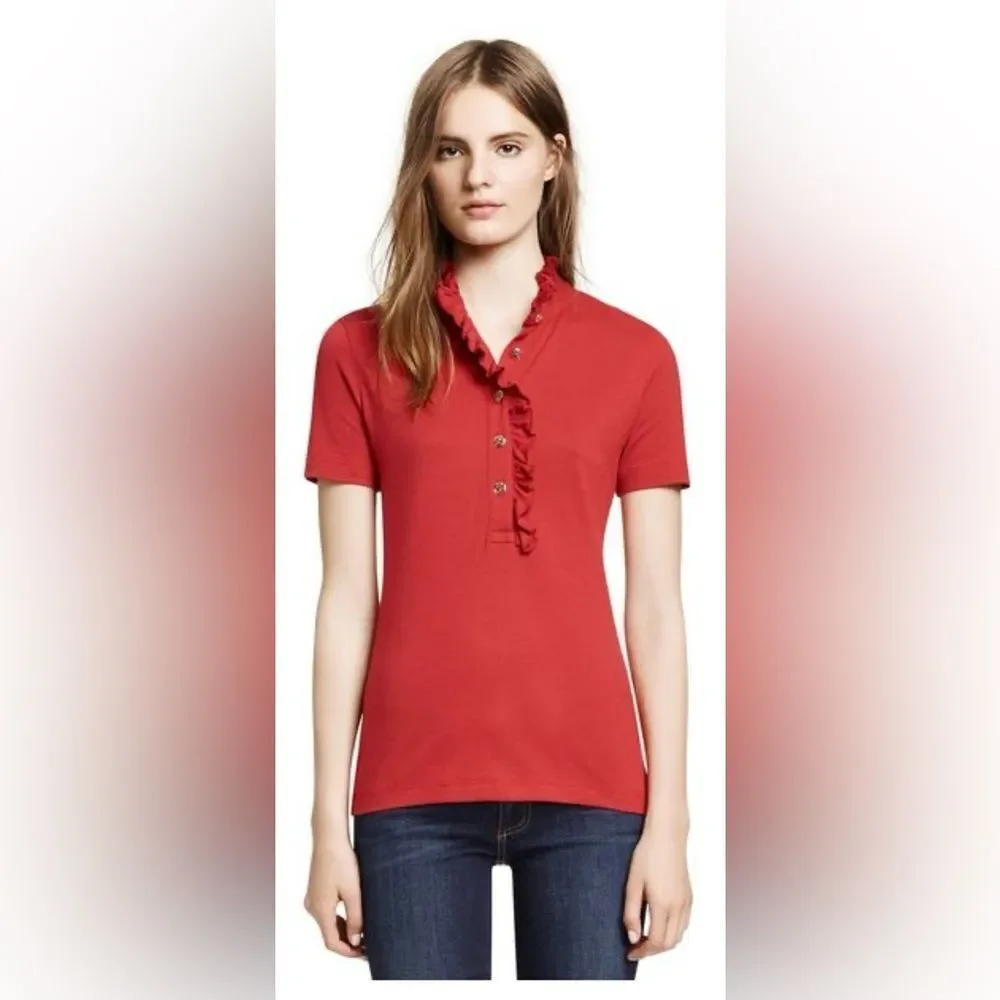 Tory Burch salmon pink Ruffled Button-Up Top, M
